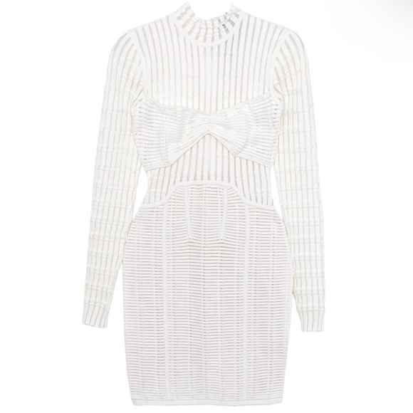 NEW HERVE LEGER WHITE SHADOW STRIPE MINI DRESS - Picture 8 of 10